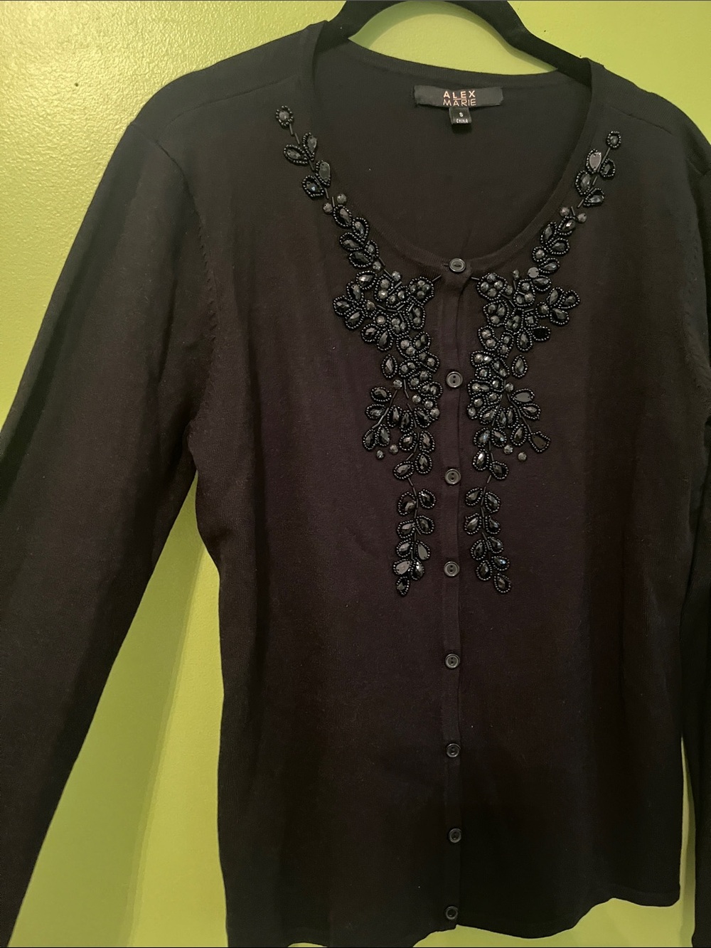 NWOT Alex Marie Silk Blend Cardigan with Rhinestone Embellishment